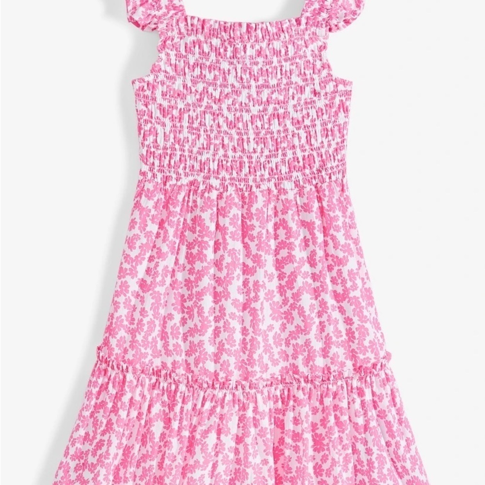 On 34th | Girls Pink and White‎ Smocked Sundress with Flutter Sleeves